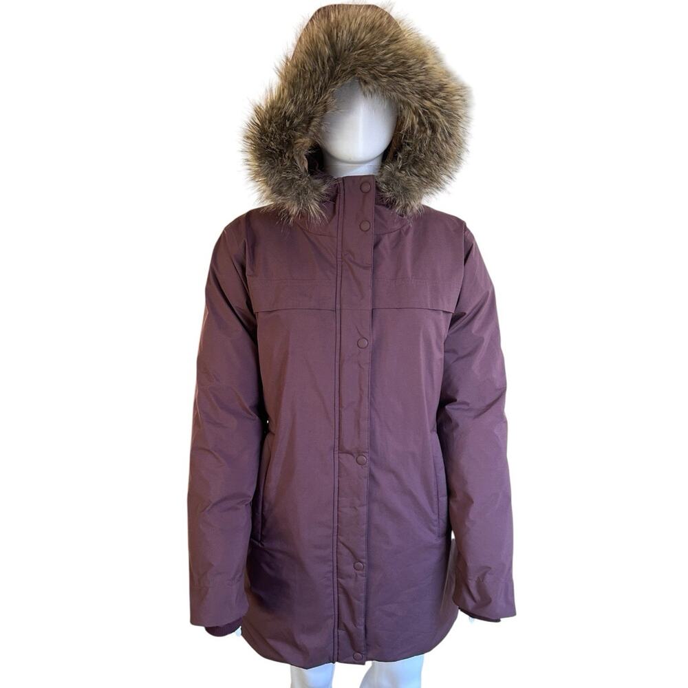 prAna Sayama Long Down Parka Womens S Raisin Waterproof 650 Fill Faux Fur